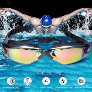 Beschlagfreie Profi-Schwimmbrille mit Ohrstöpseln und Nasenbügel