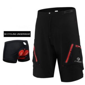 MTB-RADLERHOSEN – SCHWARZ MIT ROTEM REISSVERSCHLUSS UND GEL