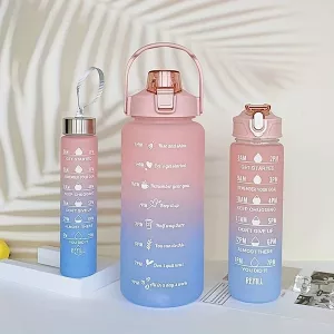 3 Stück Farbverlauf Sport Wasserflasche - Rosa-Blau